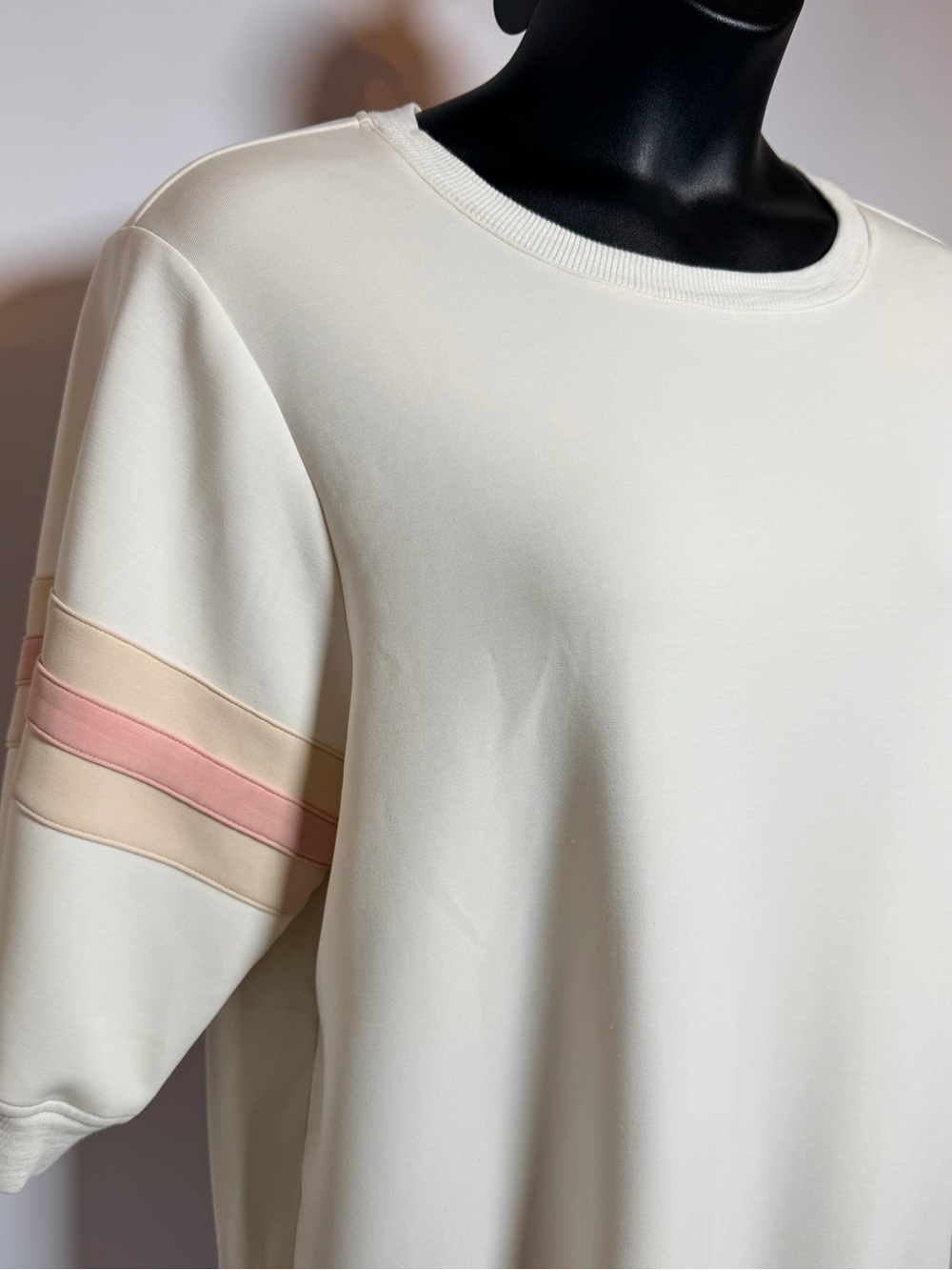 Nine Britton Varsity Stripe Tunic Sweatshirt Women’s 2X Cream Pink 3/4 Sleeve